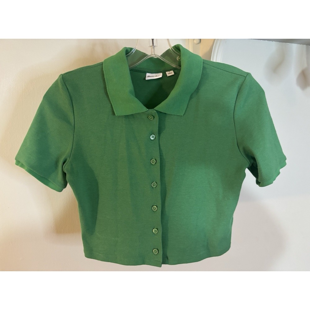 ARITZIA SUN-DEH Kelly Green Crop Button Up Top S Cotton Knit